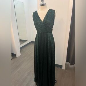 Dessy Pleated Metallic Dress 6895 in Evergreen